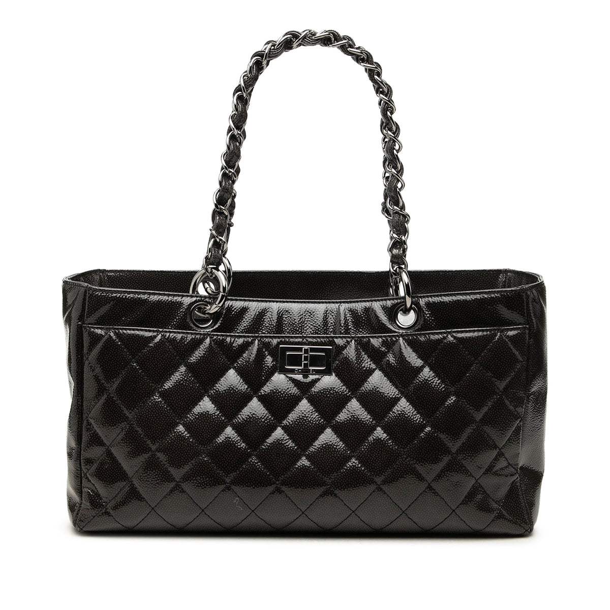 Chanel Small Reissue 2.55 Coated Caviar Diamond Shine Tote — Black