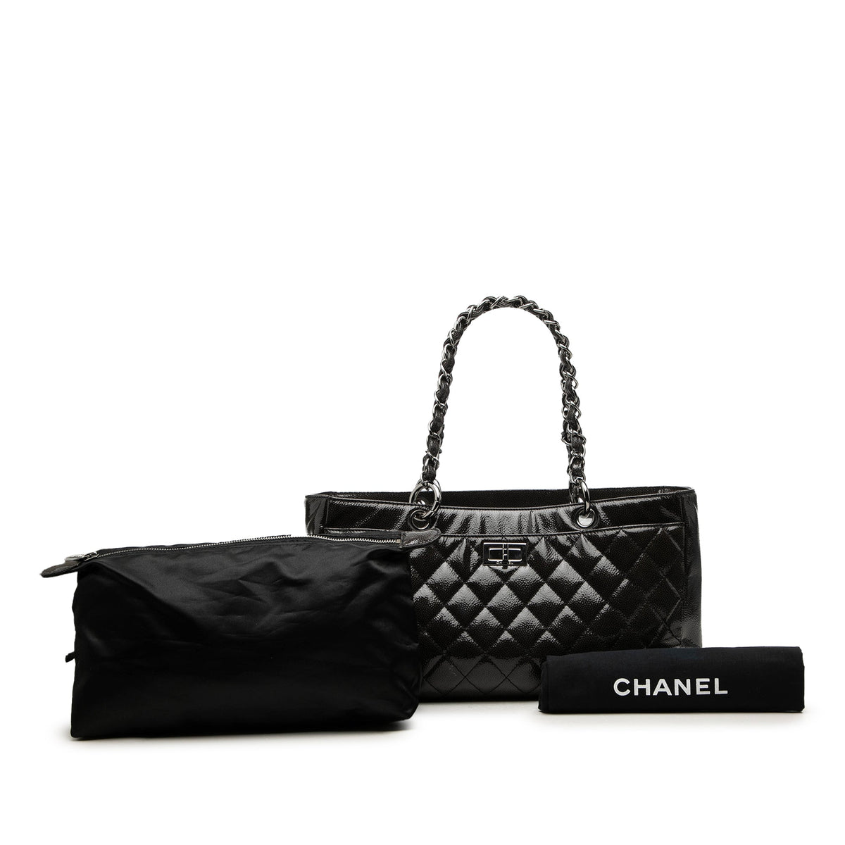 Chanel Small Reissue 2.55 Coated Caviar Diamond Shine Tote — Black