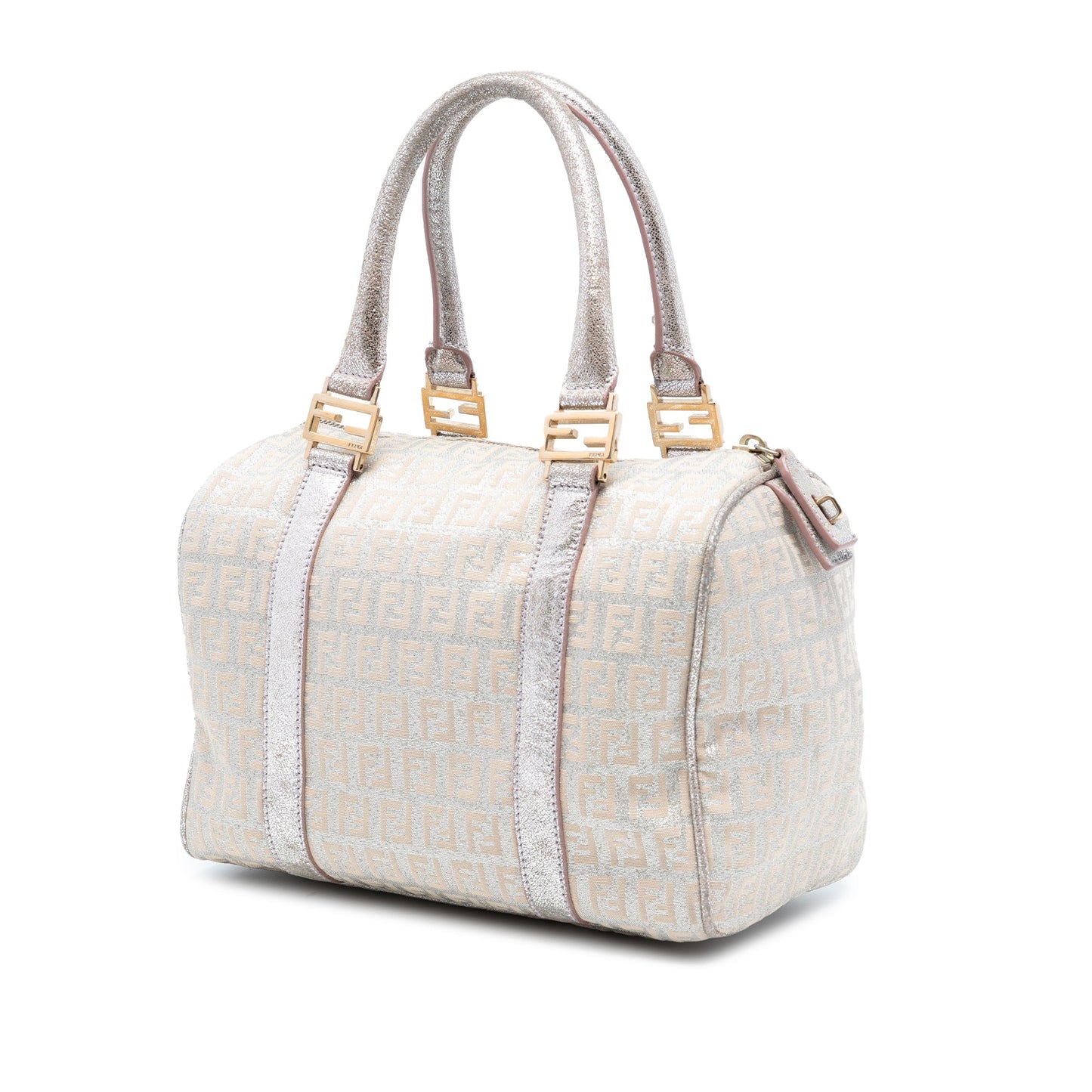 Fendi Mini Zucchino Metallic Canvas Forever Bauletto Boston Bag