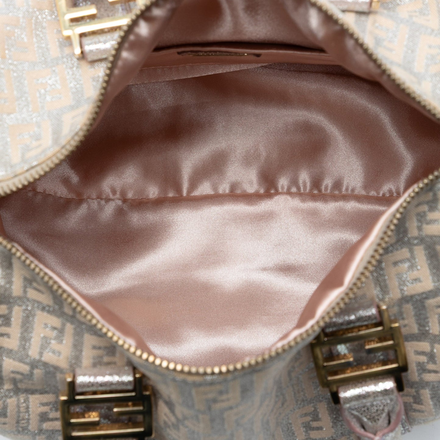 Fendi Mini Zucchino Metallic Canvas Forever Bauletto Boston Bag