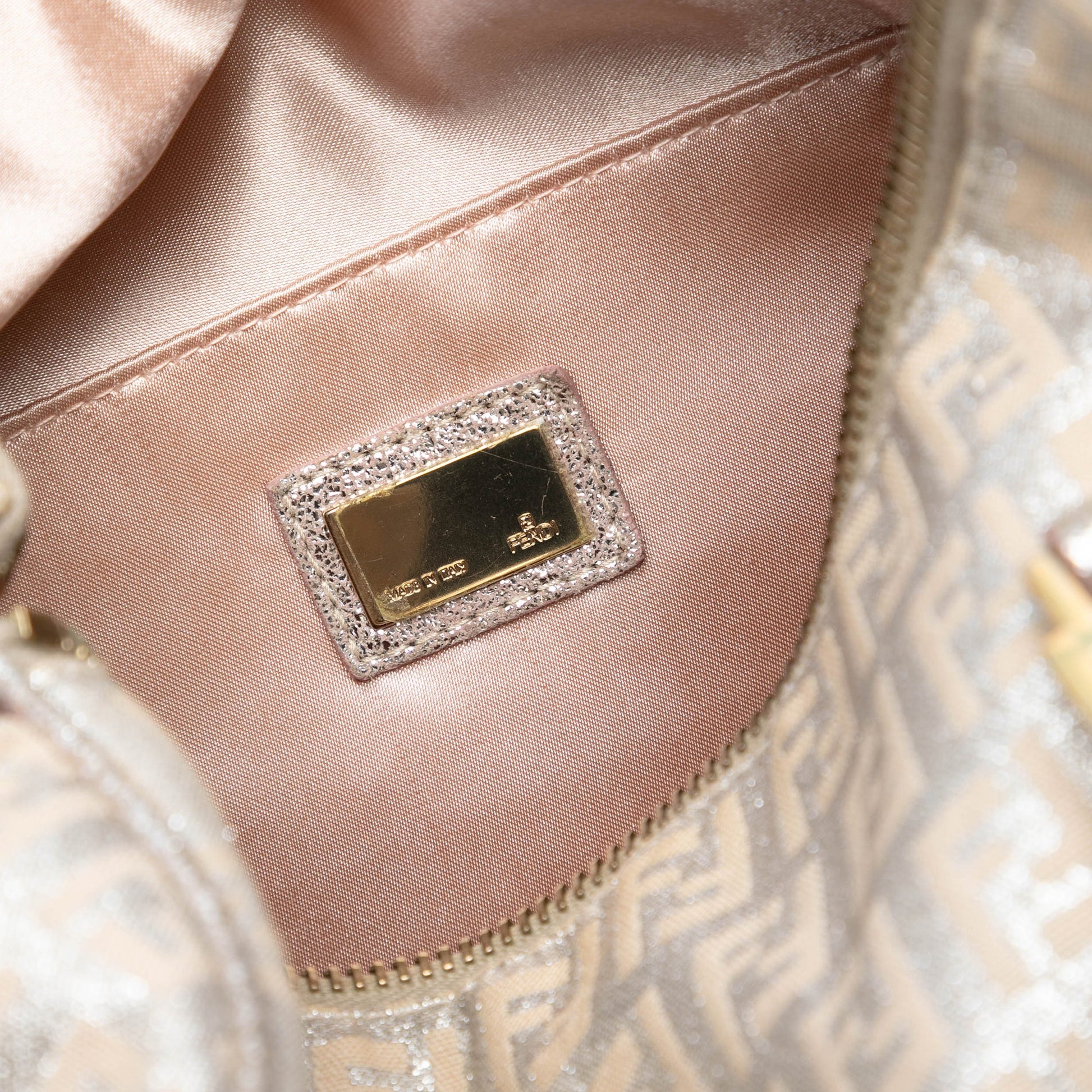Fendi Mini Zucchino Metallic Canvas Forever Bauletto Boston Bag