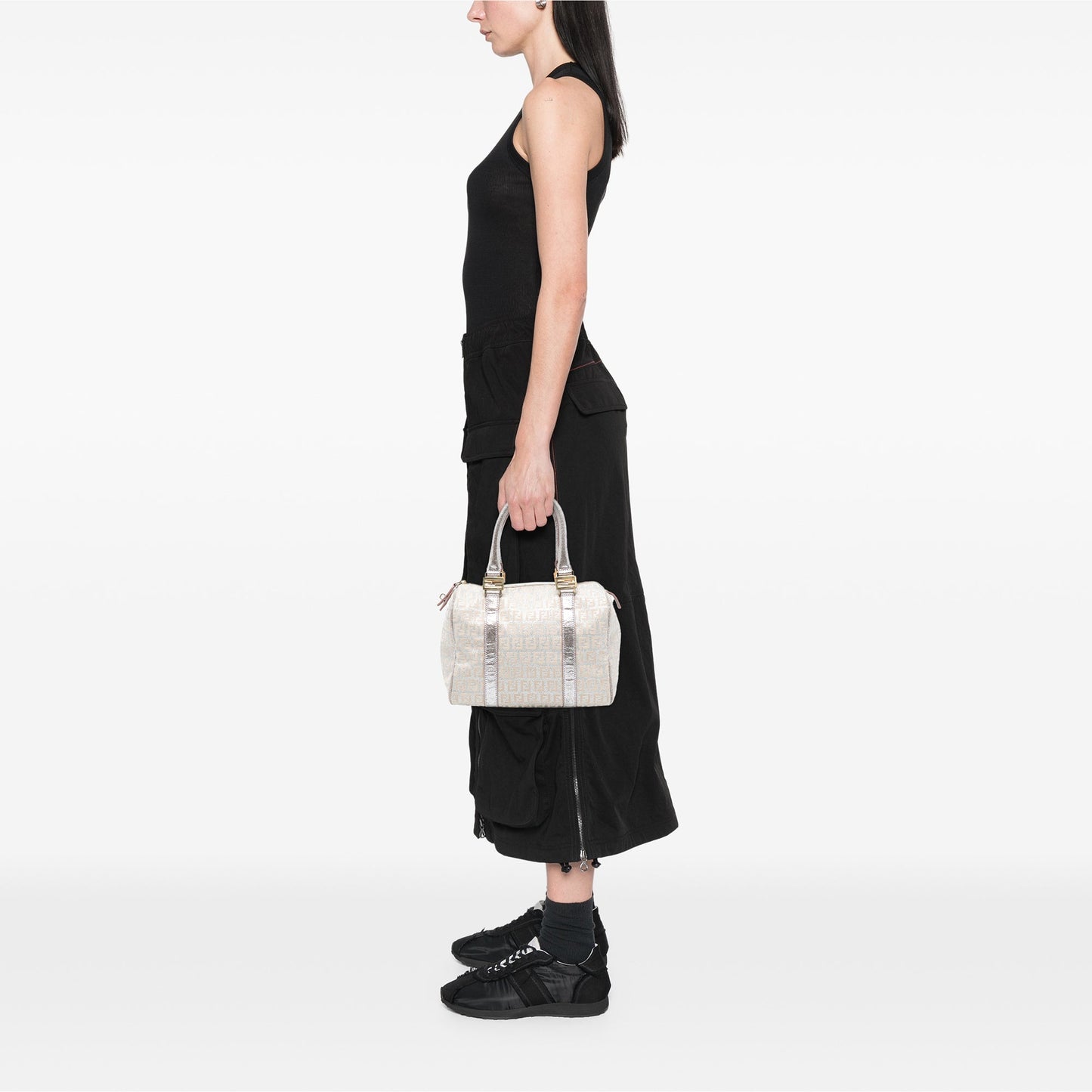 Fendi Mini Zucchino Metallic Canvas Forever Bauletto Boston Bag