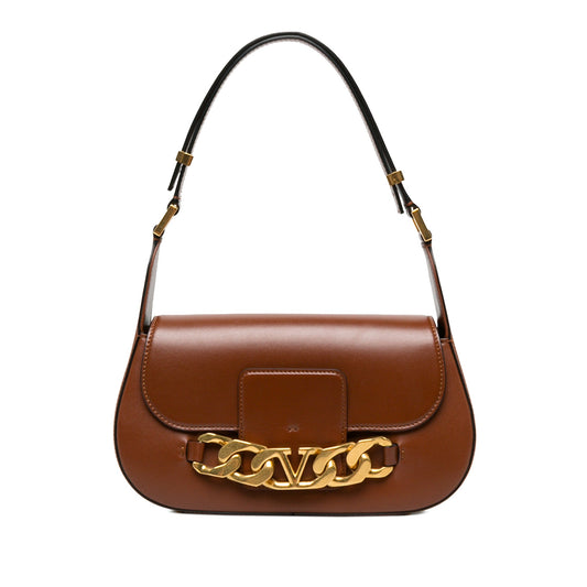 Valentino Medium Leather Vlogo Chain Shoulder Bag — Brown