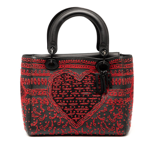 Dior Medium Smooth Calfskin Embroidered Heart Playing Cards Lady Dior
