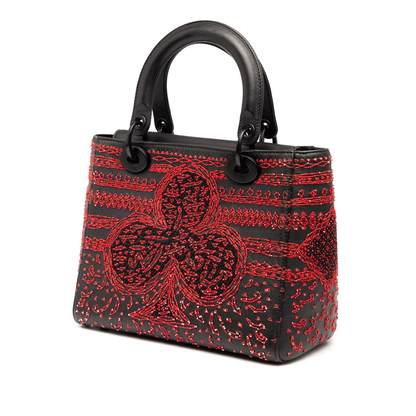 Dior Medium Smooth Calfskin Embroidered Heart Playing Cards Lady Dior