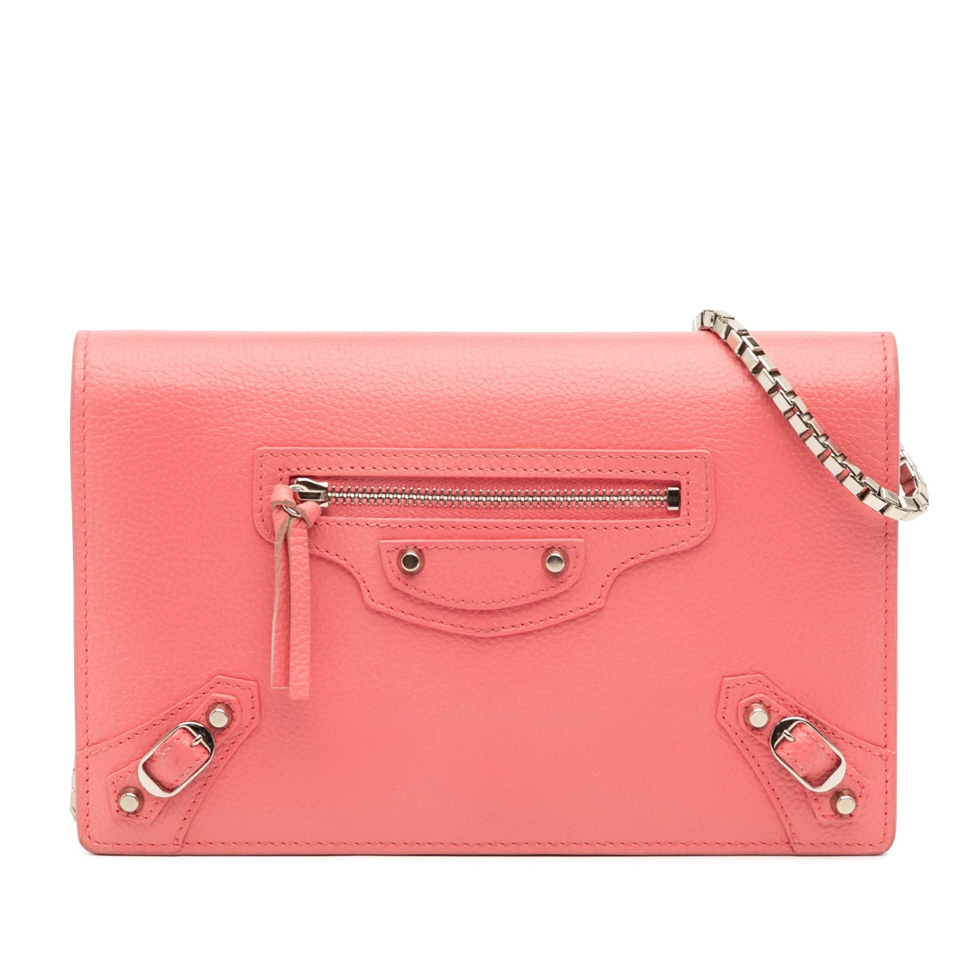 Balenciaga Grained Calfskin Motocross Classic Wallet on Chain