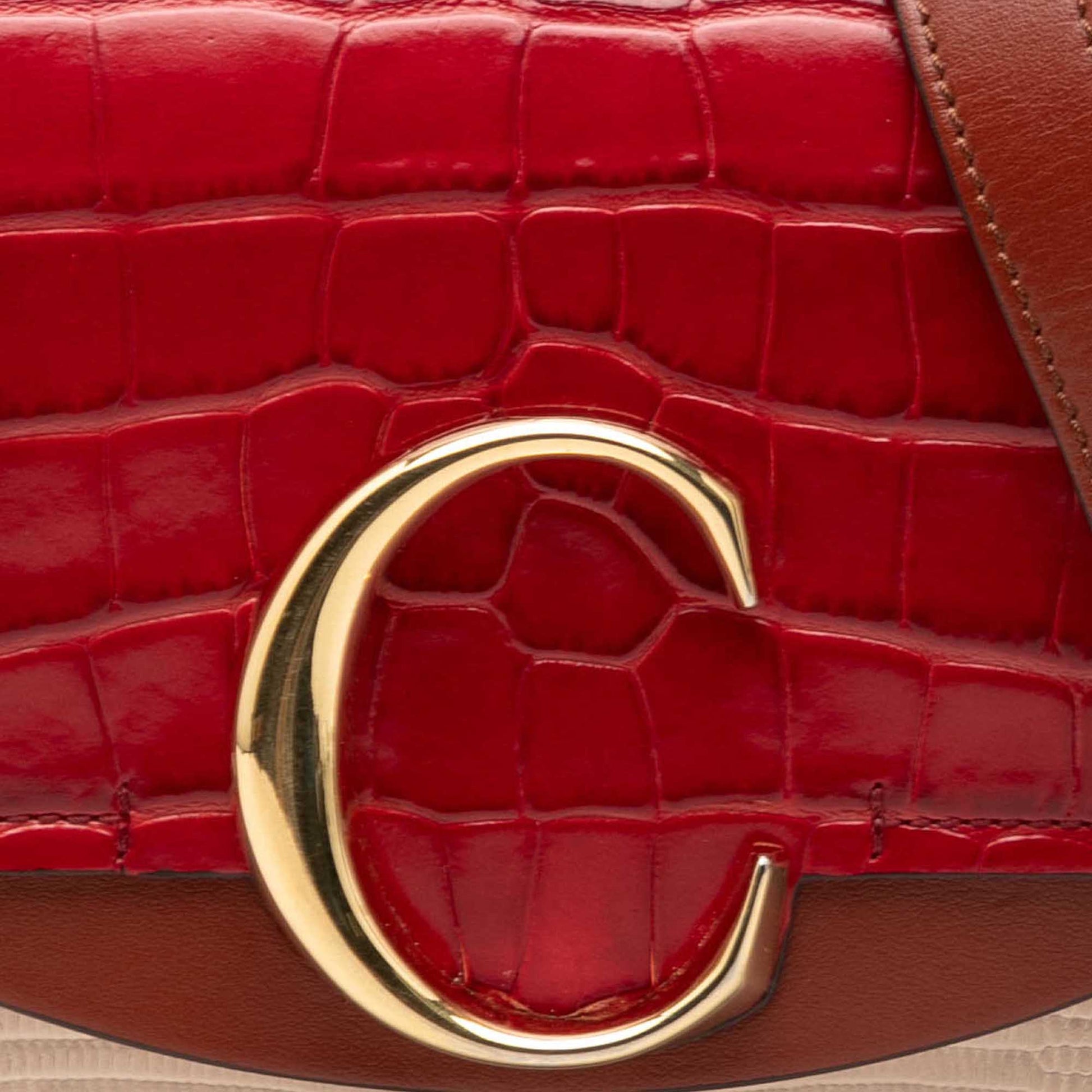 Chloé Mini Bicolor Croc Embossed Calfskin C Satchel
