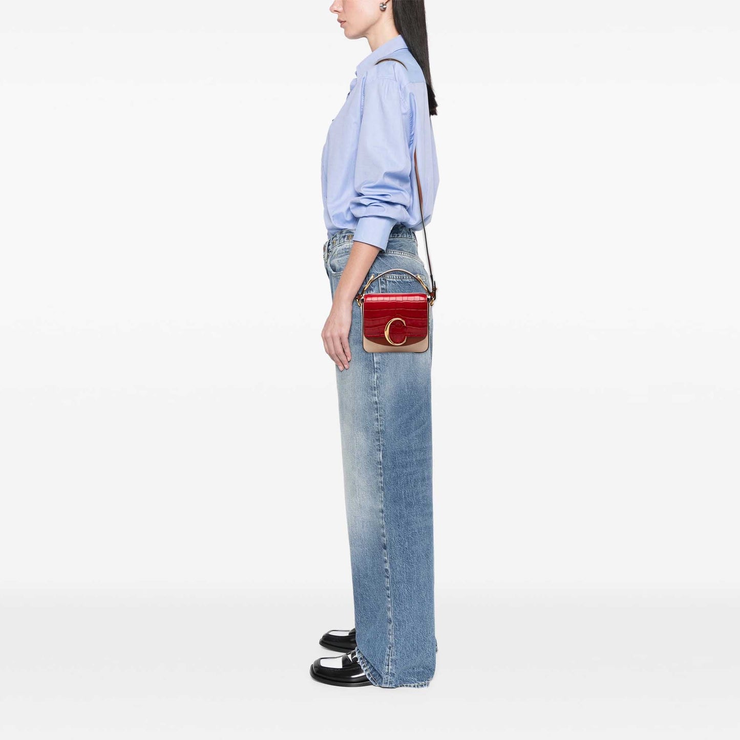 Chloé Mini Bicolor Croc Embossed Calfskin C Satchel