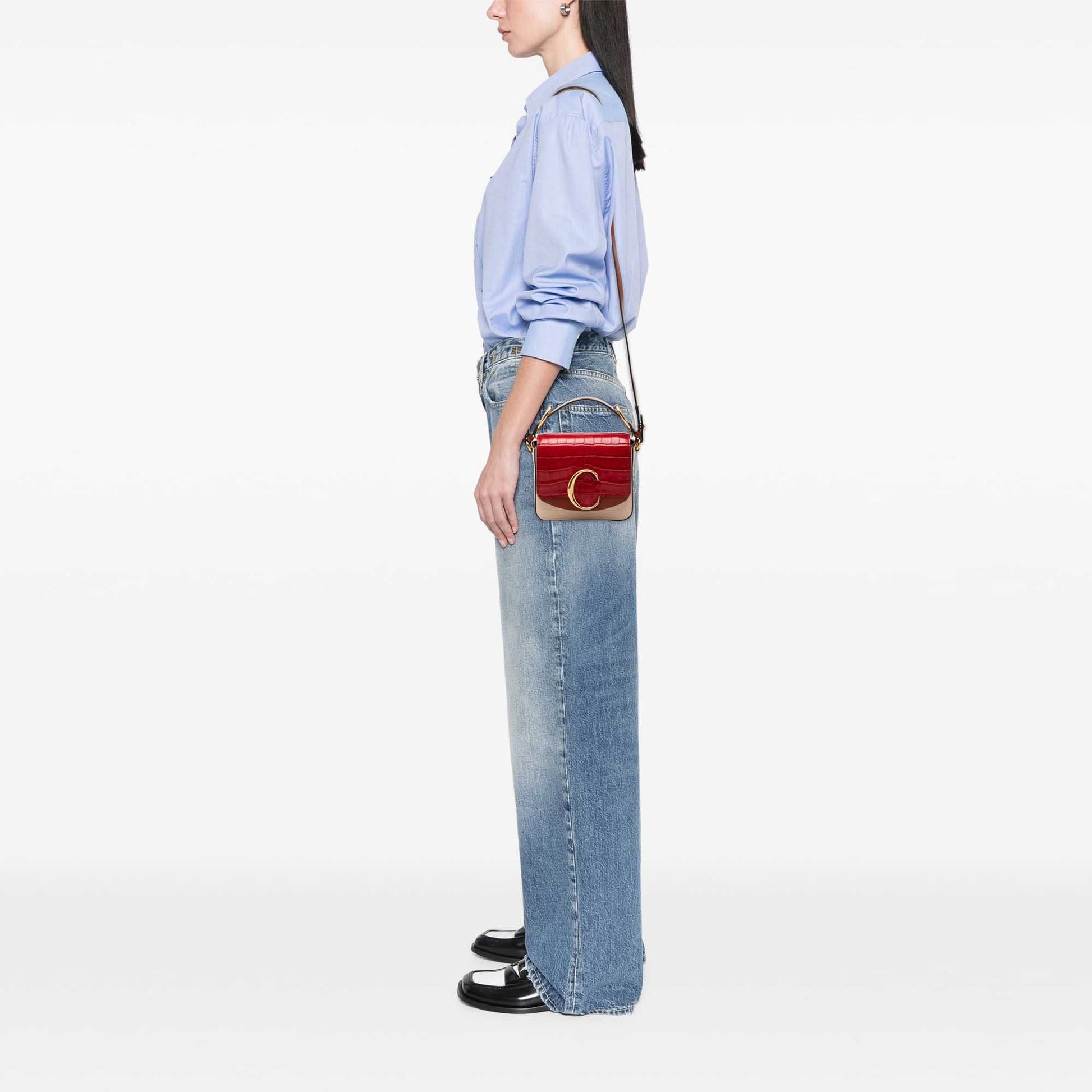 Chloé Mini Bicolor Croc Embossed Calfskin C Satchel