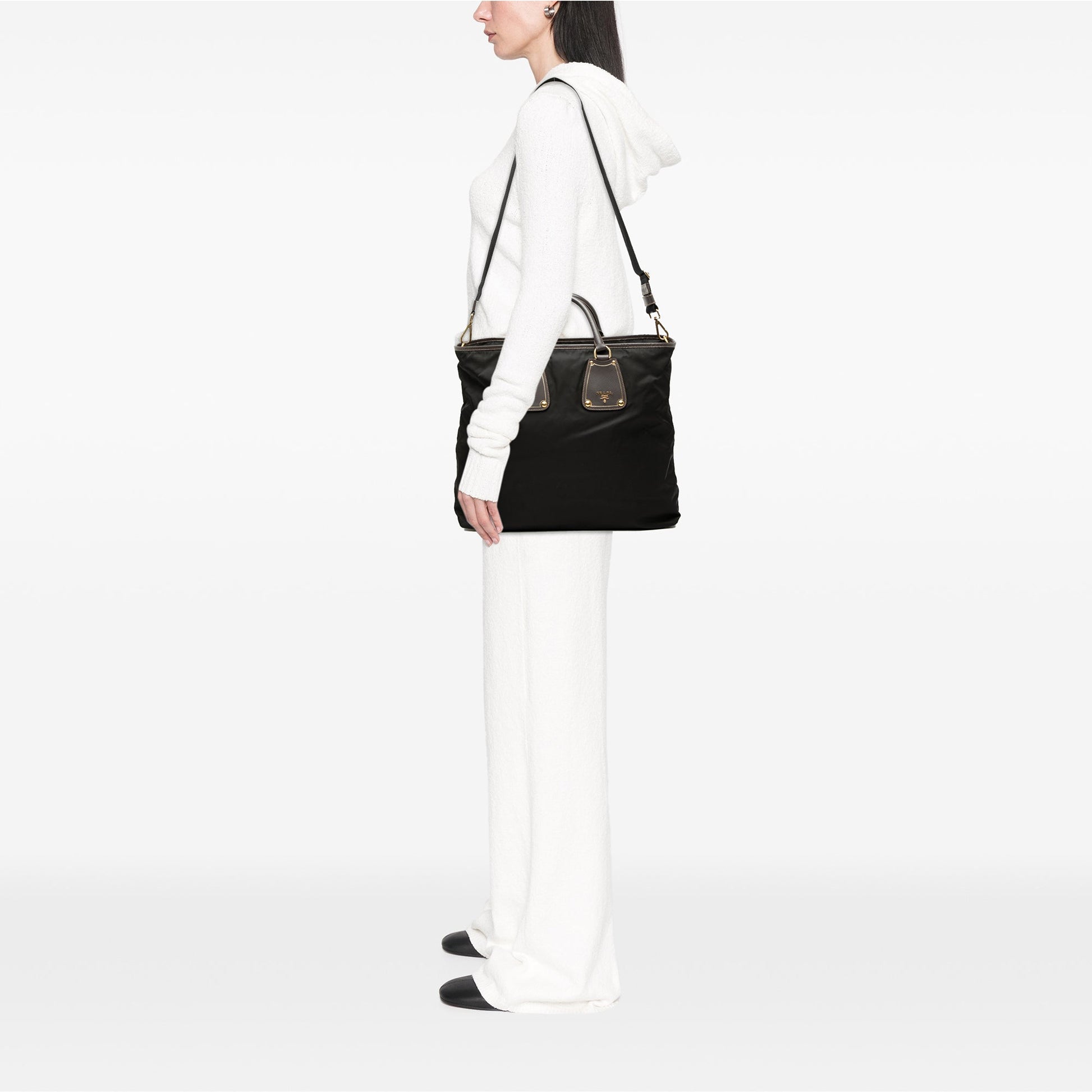 Prada Saffiano Trimmed Tessuto Satchel