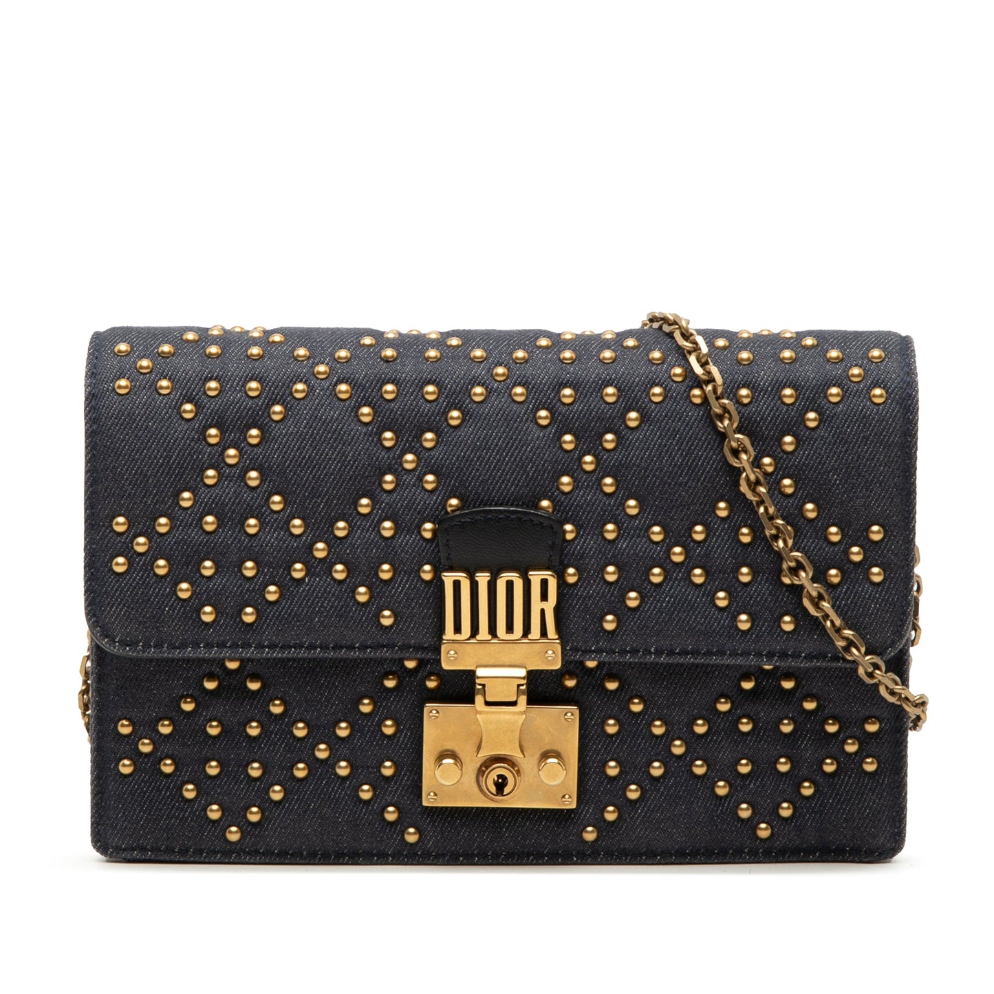 Dior Denim Cannage Studded DiorAddict Wallet on Chain