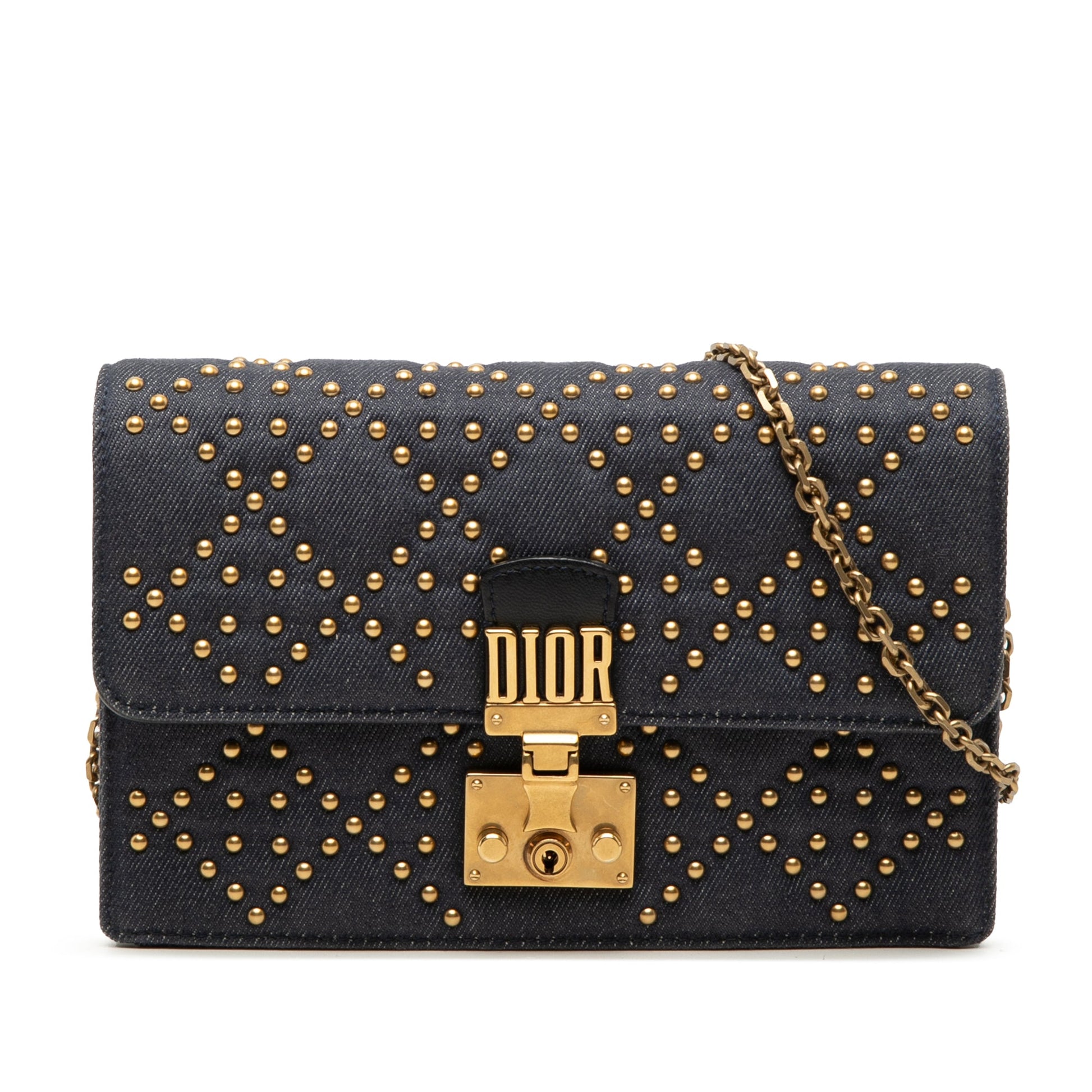 Dior Denim Cannage Studded DiorAddict Wallet on Chain