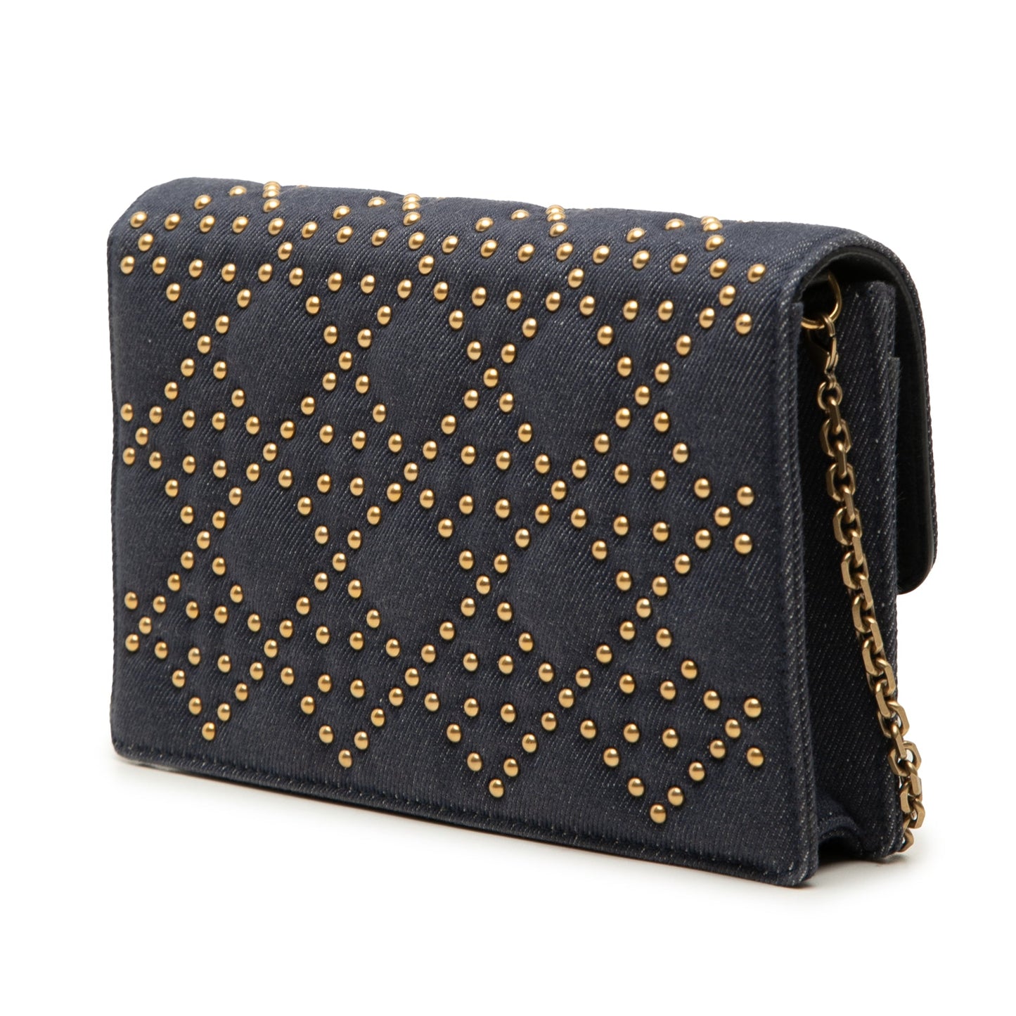 Dior Denim Cannage Studded DiorAddict Wallet on Chain