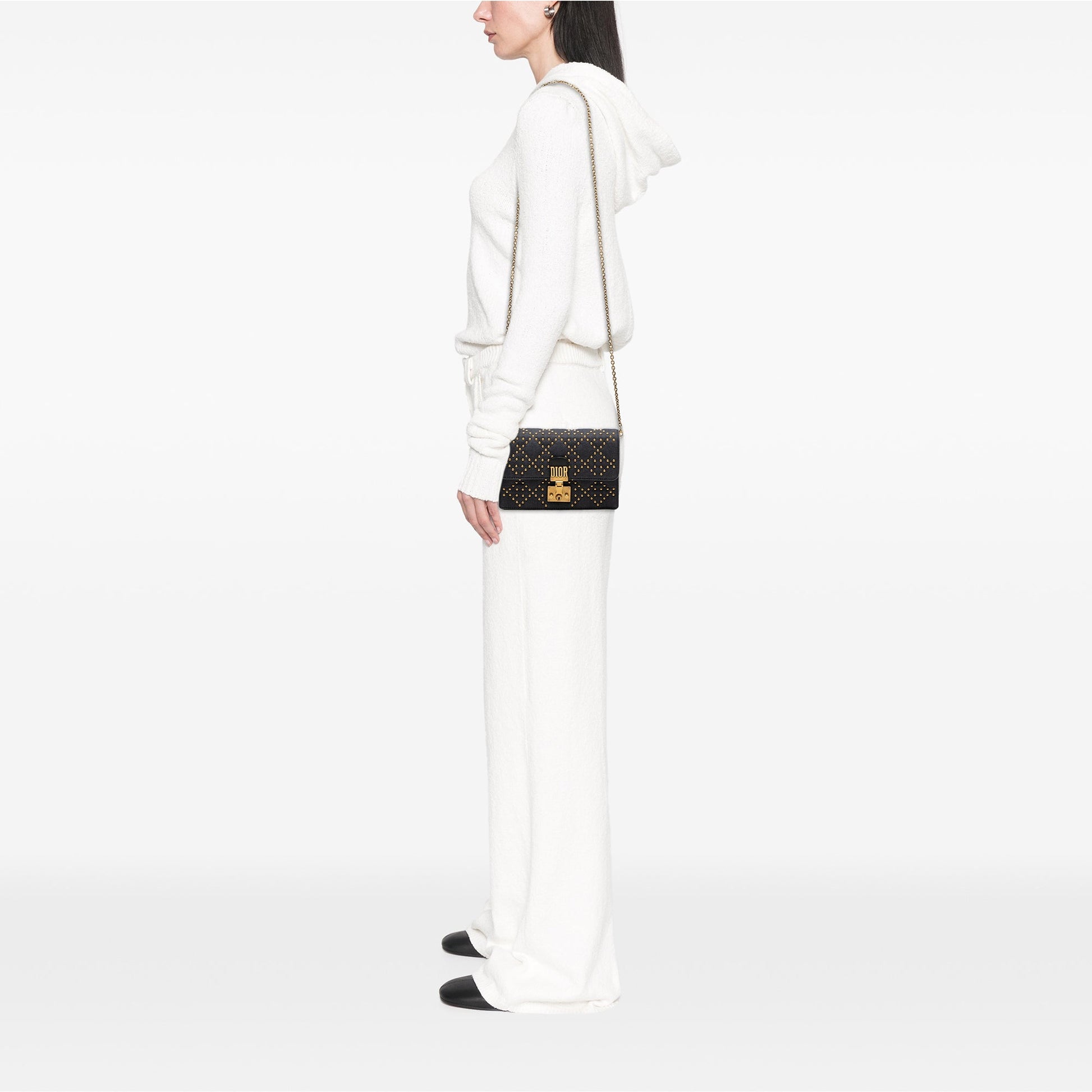Dior Denim Cannage Studded DiorAddict Wallet on Chain
