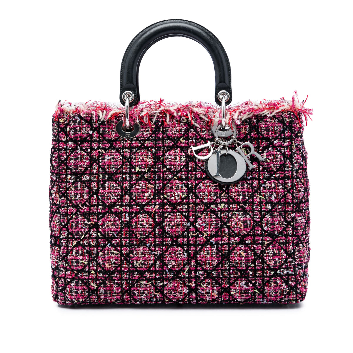 Dior Large Tweed Cannage Fringe Lady Dior — Pink