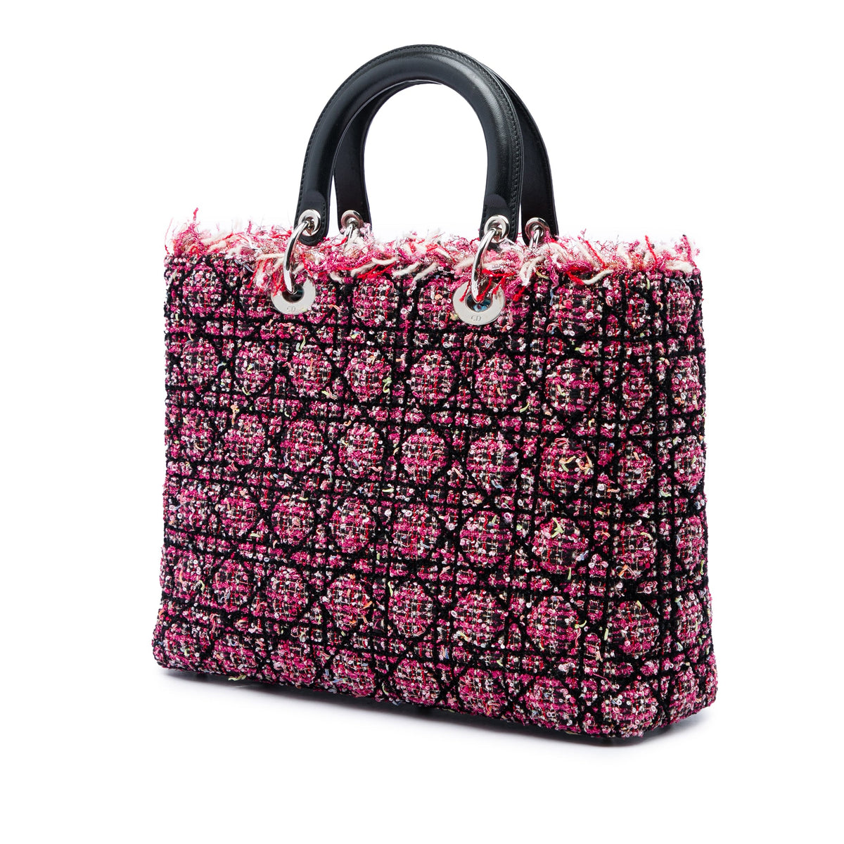 Dior Large Tweed Cannage Fringe Lady Dior — Pink