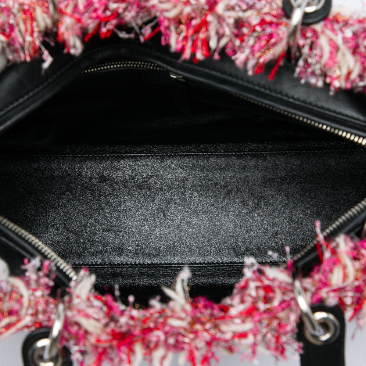 Dior Large Tweed Cannage Fringe Lady Dior — Pink