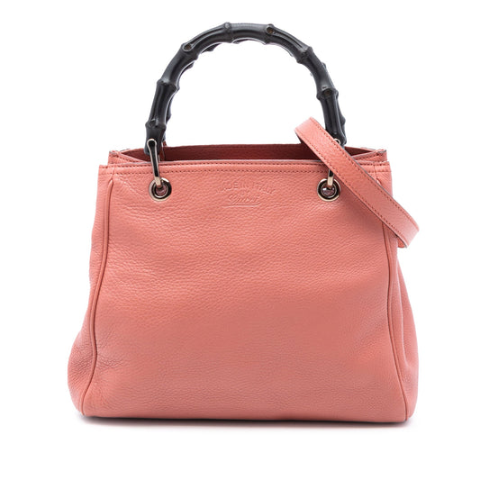 Small Calfskin Bamboo Shopper Satchel