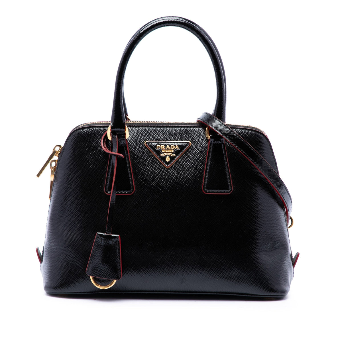 Prada Small Saffiano Vernice Promenade Satchel