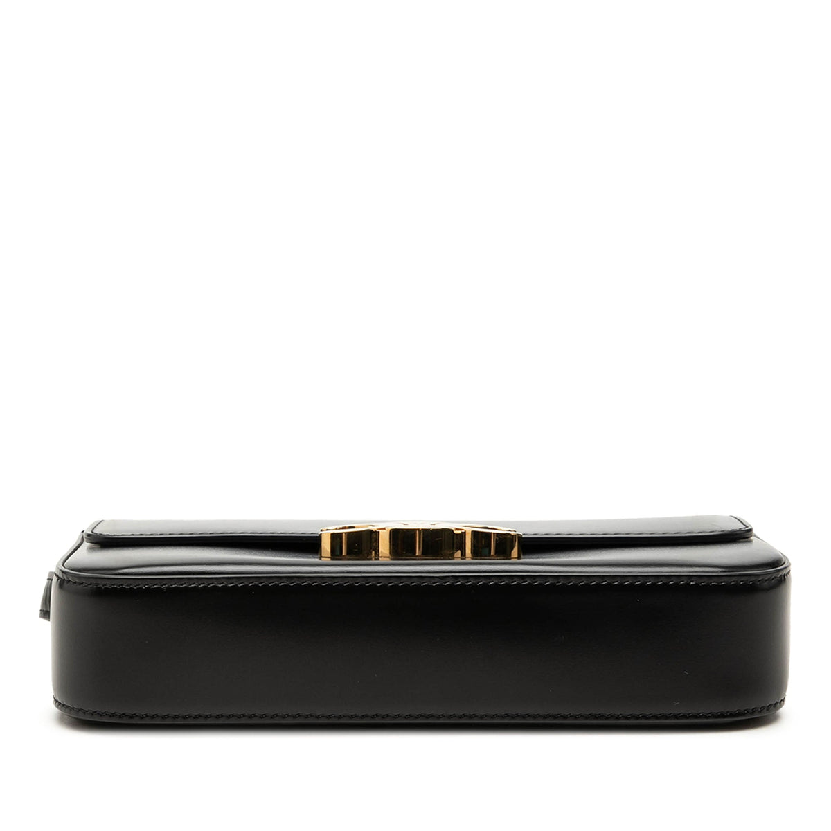 Celine Shiny Calfskin Triomphe Claude Shoulder Bag — Black