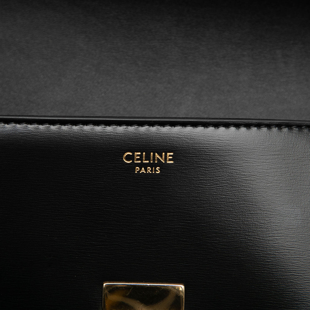 Celine Shiny Calfskin Triomphe Claude Shoulder Bag — Black