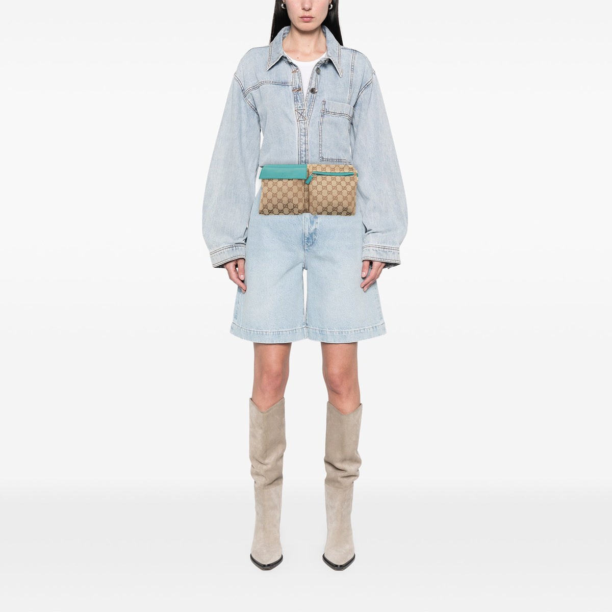 Gucci GG Canvas Web Double Pocket Belt Bag