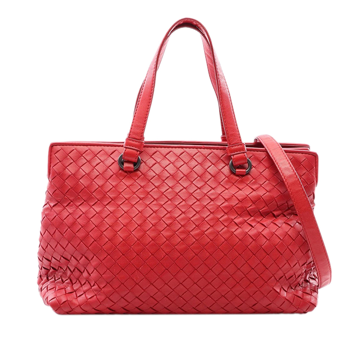 Bottega Veneta Nappa Intrecciato Satchel — Red