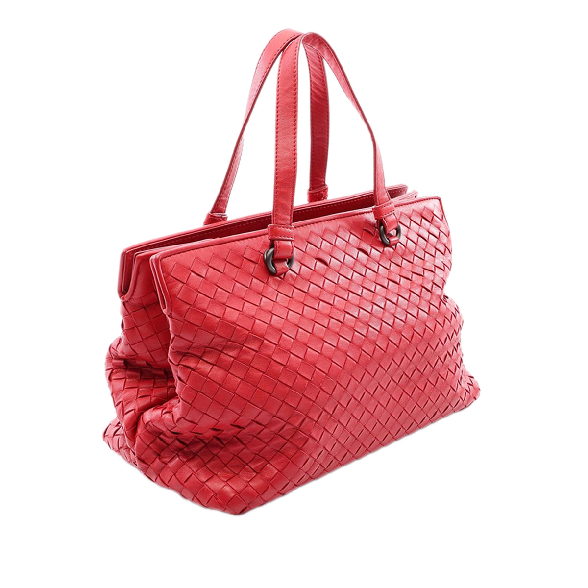 Bottega Veneta Nappa Intrecciato Satchel — Red