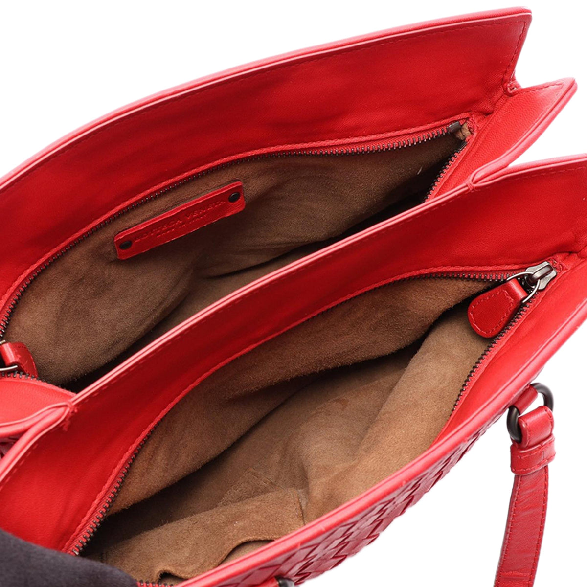 Bottega Veneta Nappa Intrecciato Satchel — Red