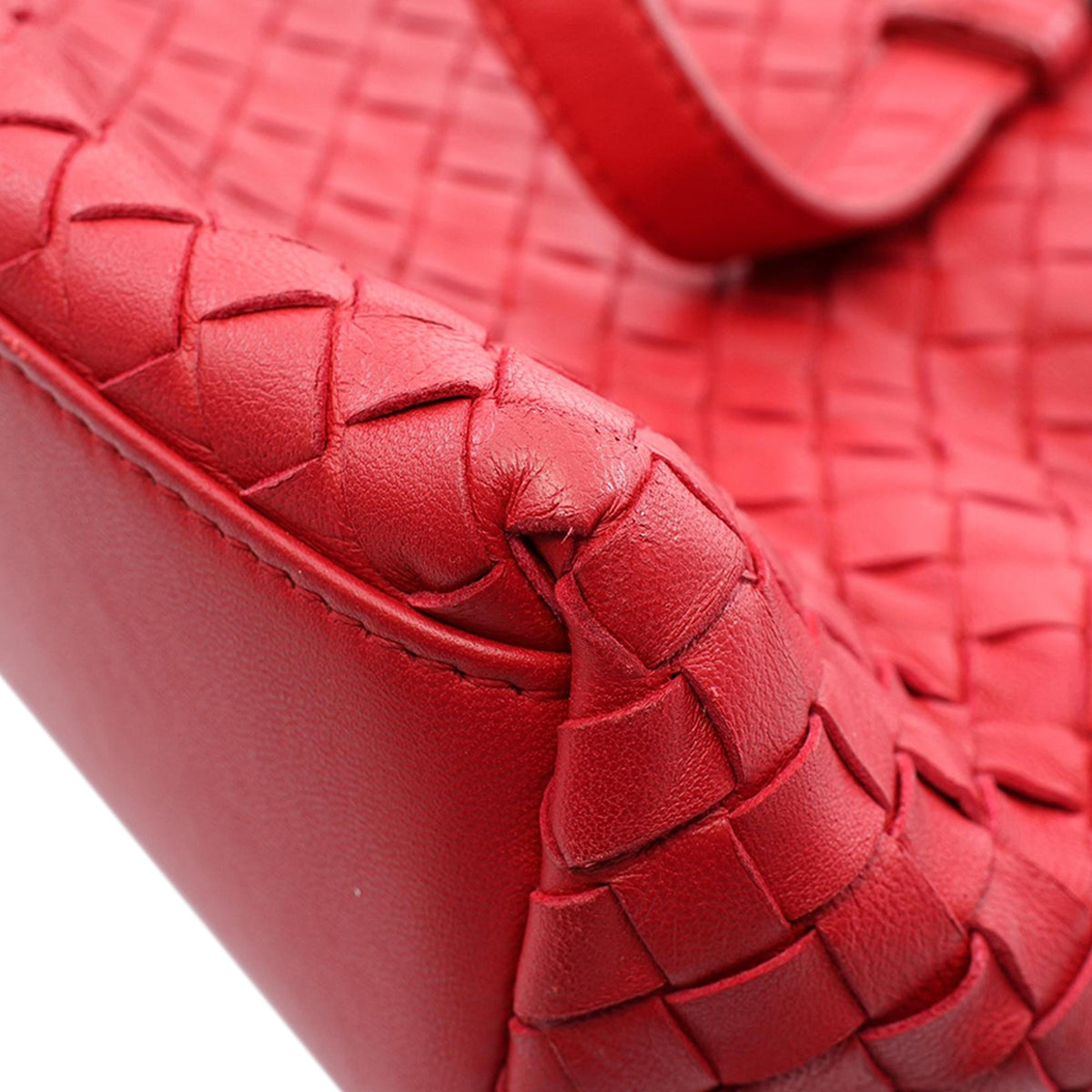 Bottega Veneta Nappa Intrecciato Satchel — Red