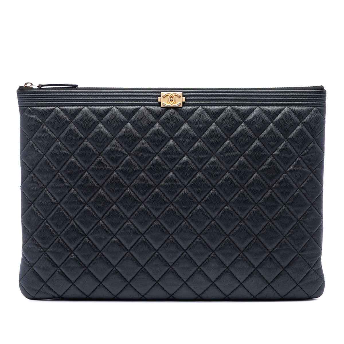 Chanel Large Quilted Caviar Boy O Case Clutch — Black