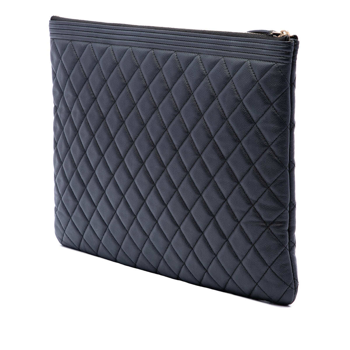 Chanel Large Quilted Caviar Boy O Case Clutch — Black