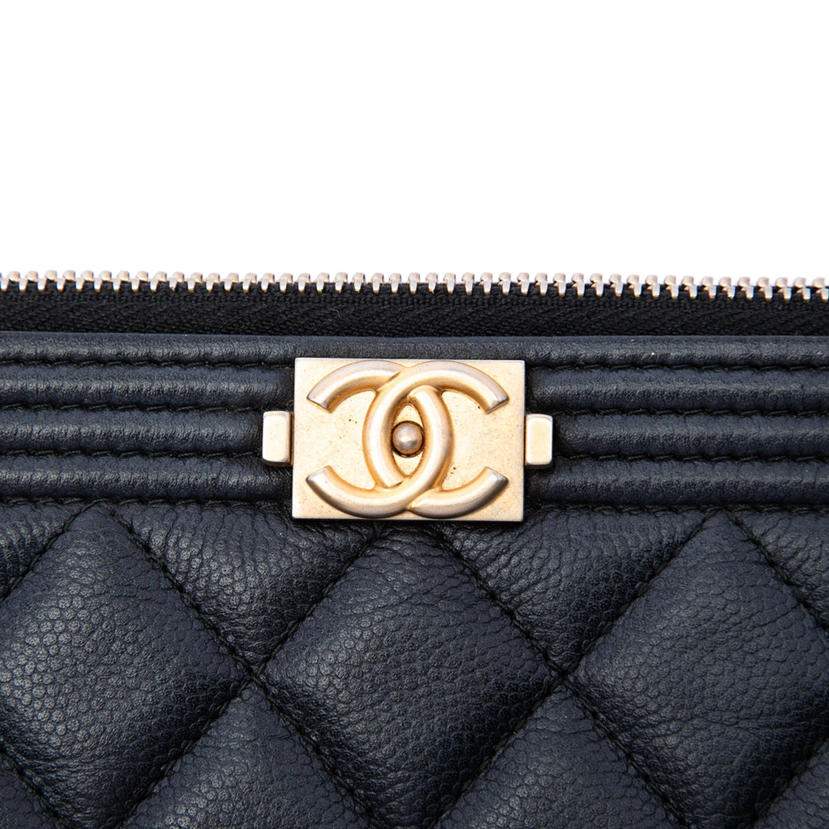 Chanel Large Quilted Caviar Boy O Case Clutch — Black