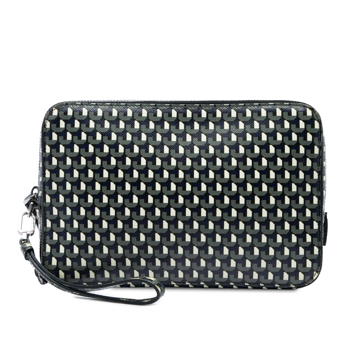 Prada Saffiano Geometric Portfolio Zip Clutch — Blue