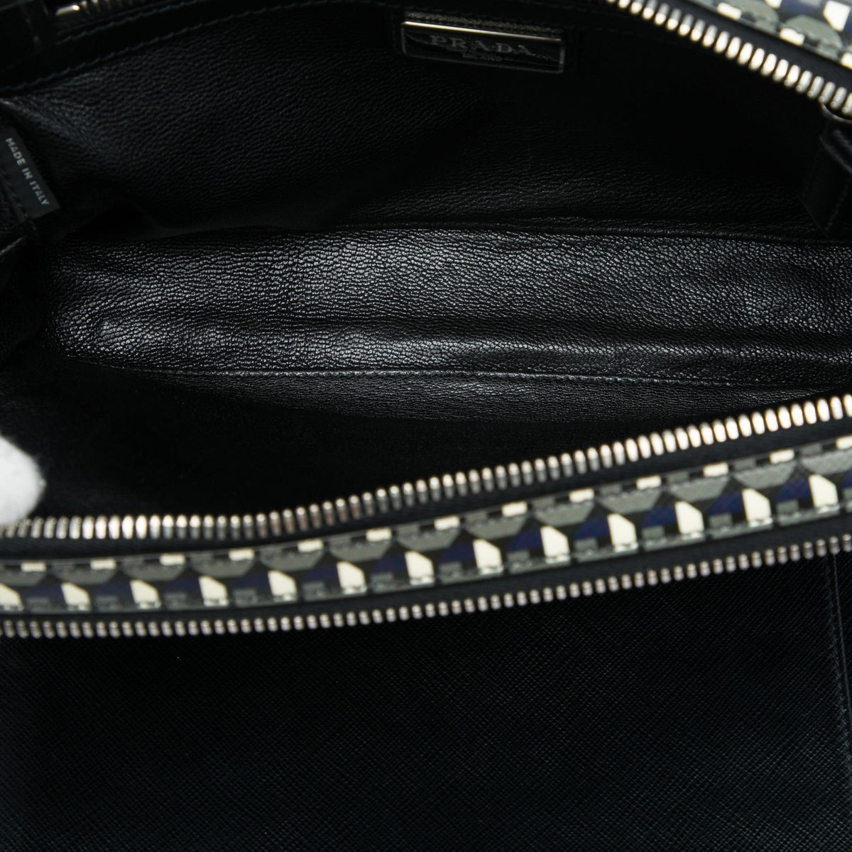 Prada Saffiano Geometric Portfolio Zip Clutch — Blue