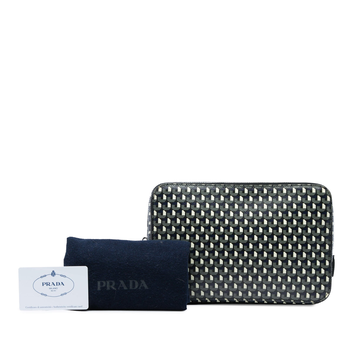Prada Saffiano Geometric Portfolio Zip Clutch — Blue
