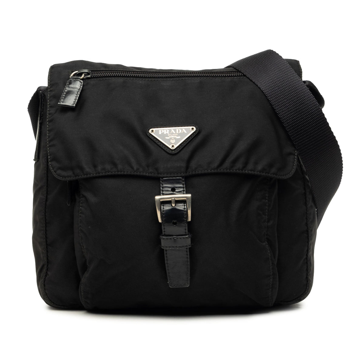 Prada Tessuto Zip Buckle Messenger Bag