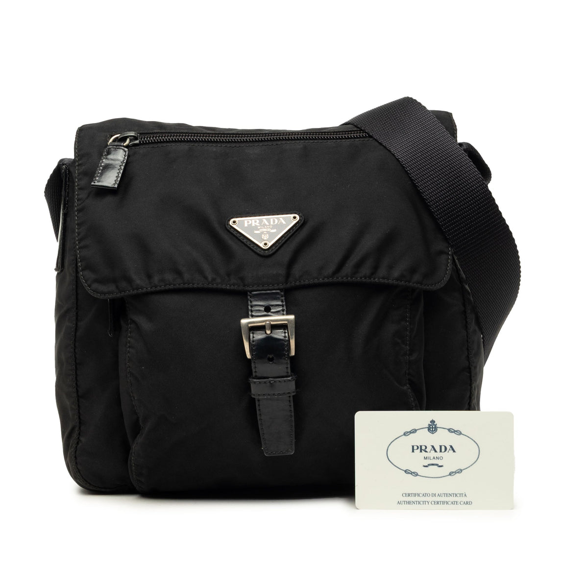 Prada Tessuto Zip Buckle Messenger Bag
