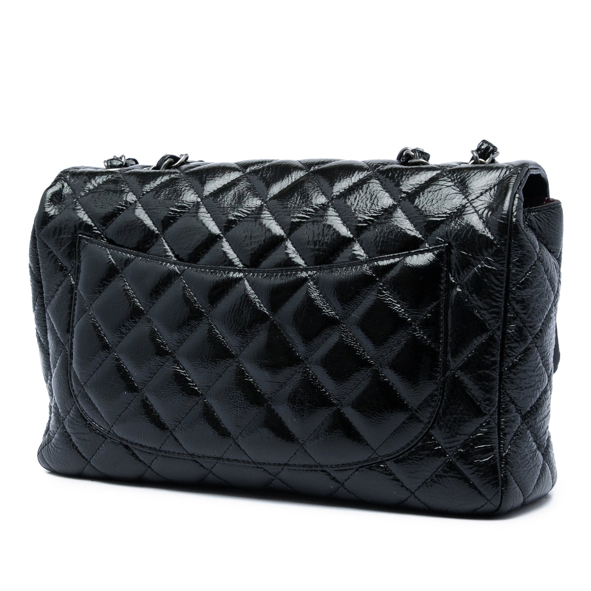 Chanel Jumbo Classic Crinkled Patent Single Flap — Black