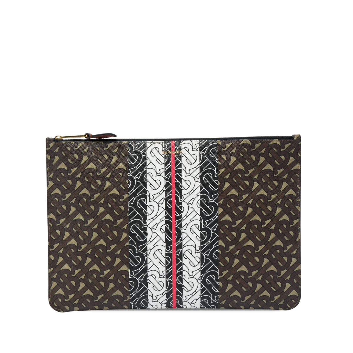 Burberry TB Monogram E Canvas Stripe Clutch — Brown