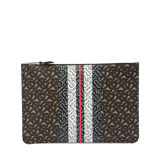 Burberry TB Monogram E Canvas Stripe Clutch — Brown