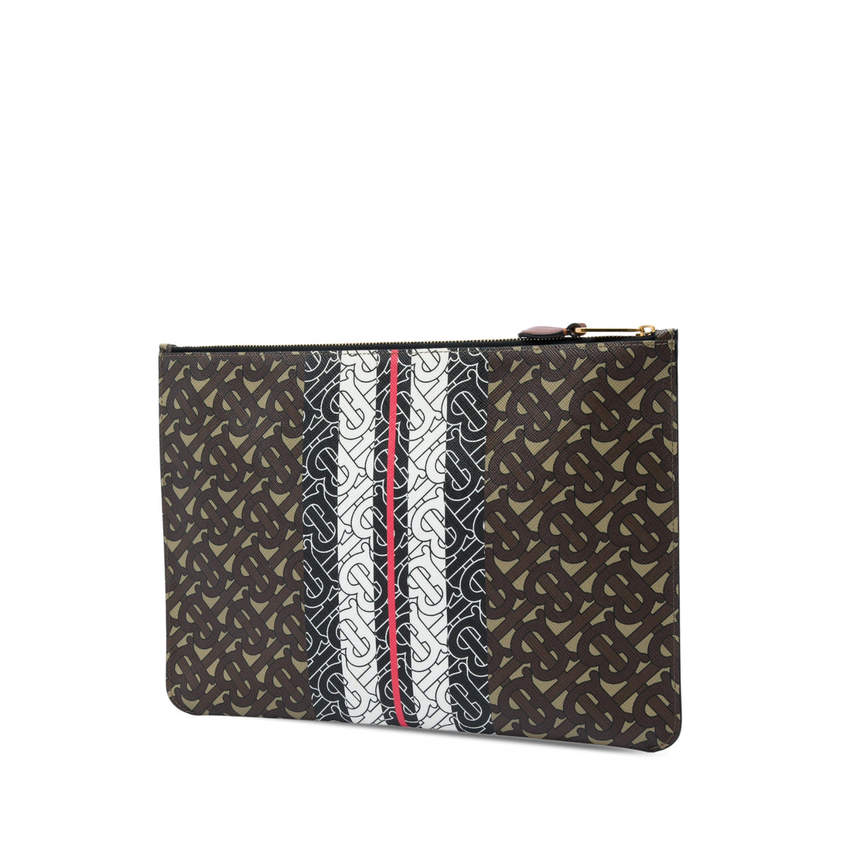 Burberry TB Monogram E Canvas Stripe Clutch — Brown