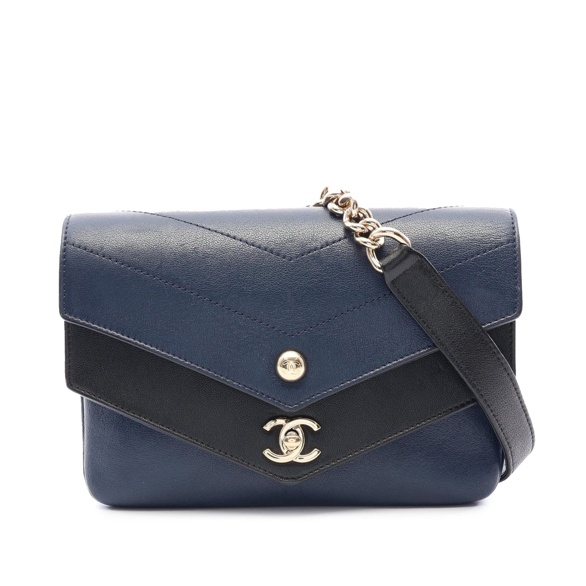 Chanel Chevron Calfskin Double Envelope Flap — Blue