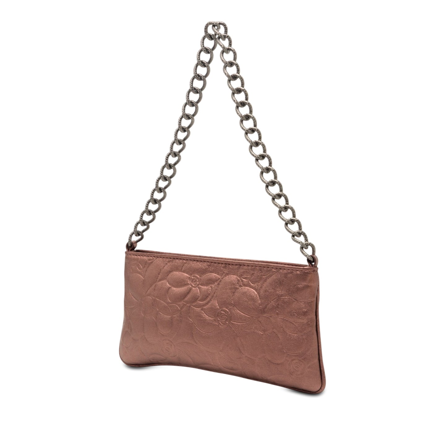 Embossed Metallic Lambskin Camellia Chain Pochette