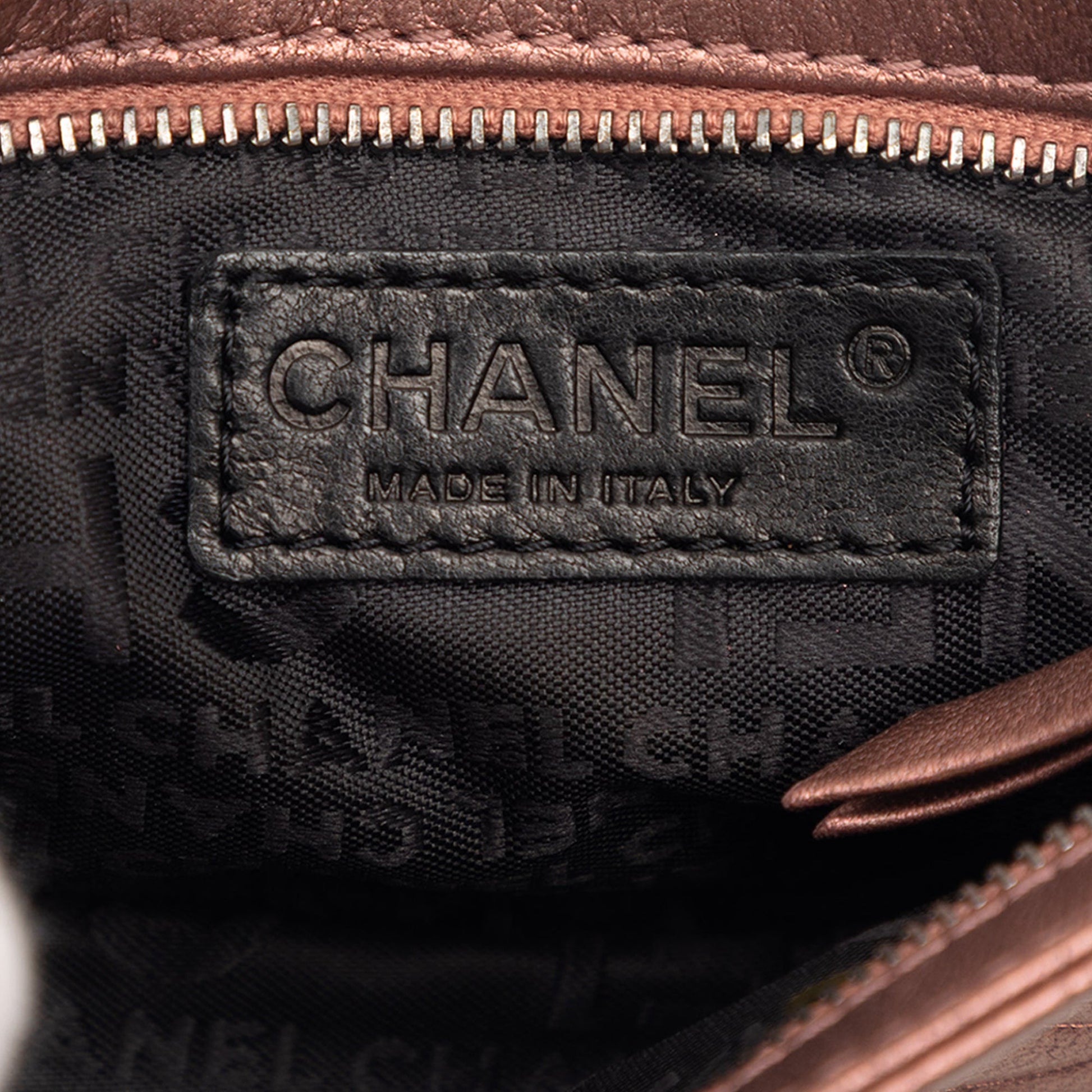 Embossed Metallic Lambskin Camellia Chain Pochette