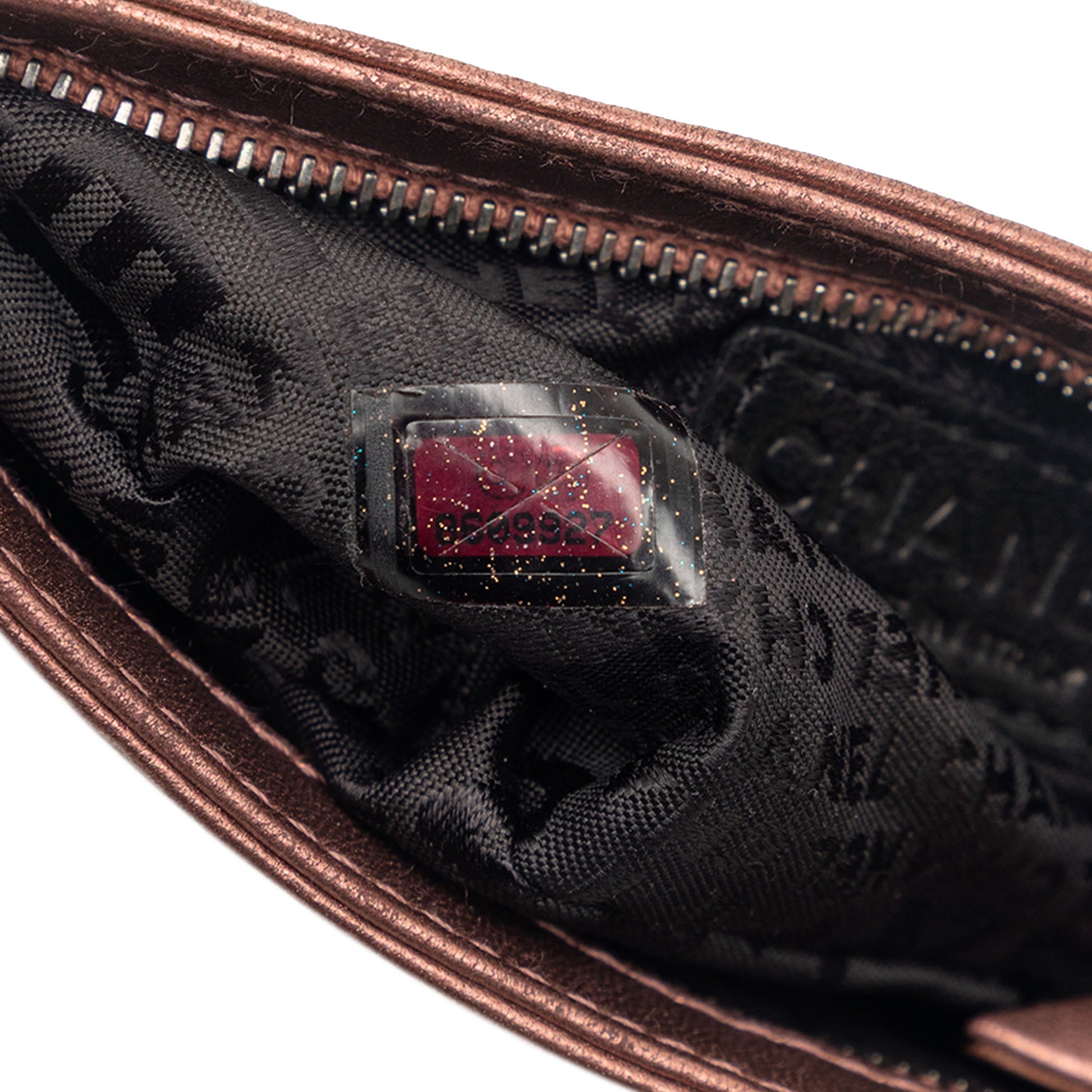 Embossed Metallic Lambskin Camellia Chain Pochette