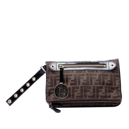 Fendi Zucca Canvas Flap Wristlet Clutch