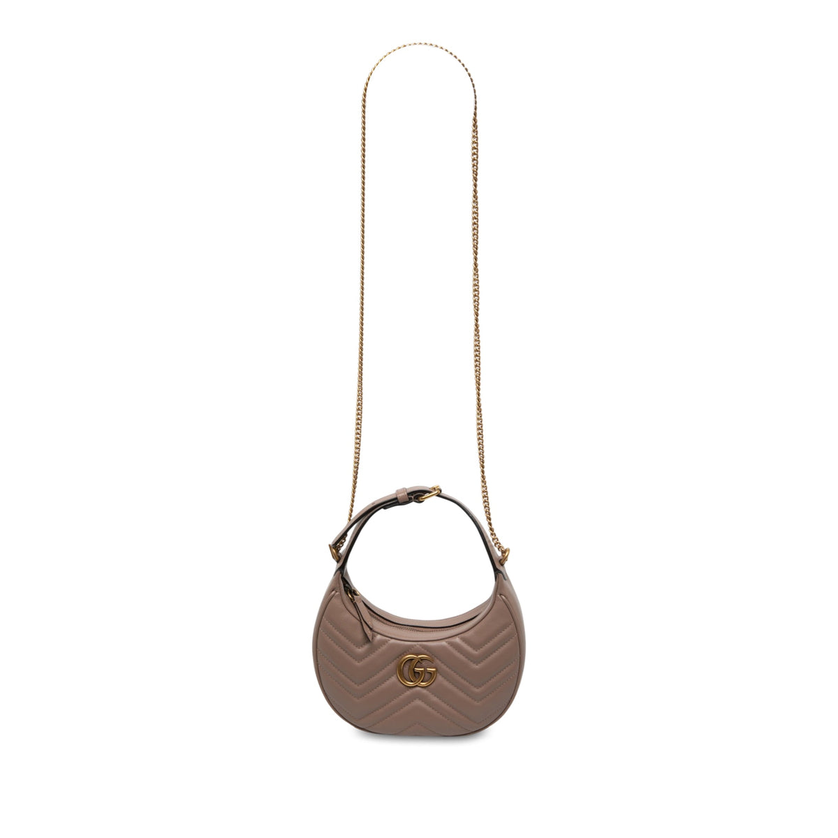 Gucci Mini GG Marmont Matelasse Calfskin Half Moon Bag — Brown