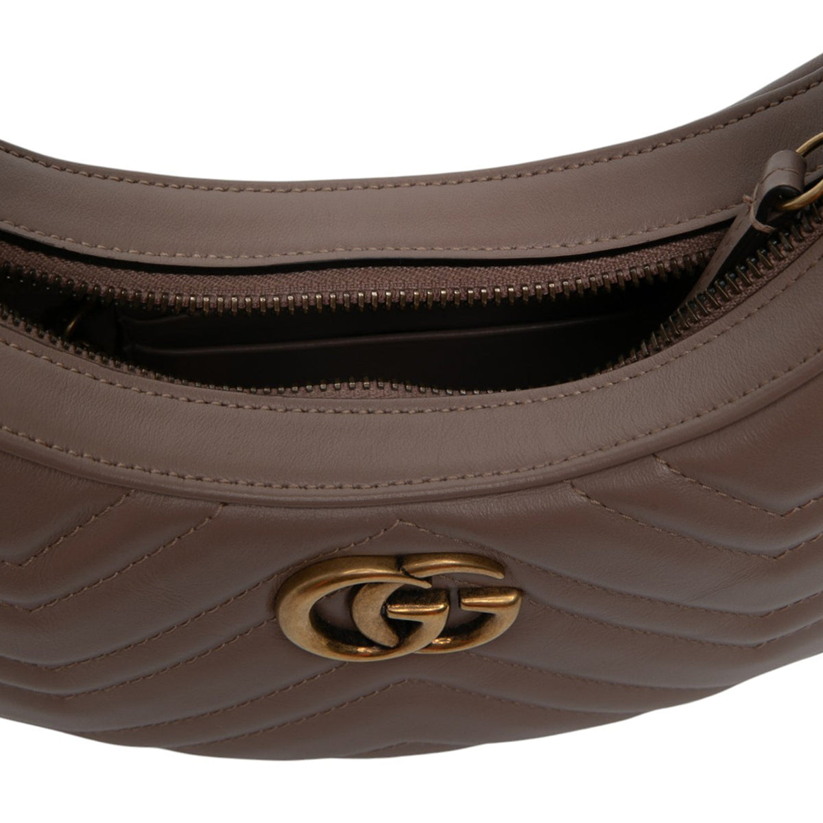Gucci Mini GG Marmont Matelasse Calfskin Half Moon Bag — Brown