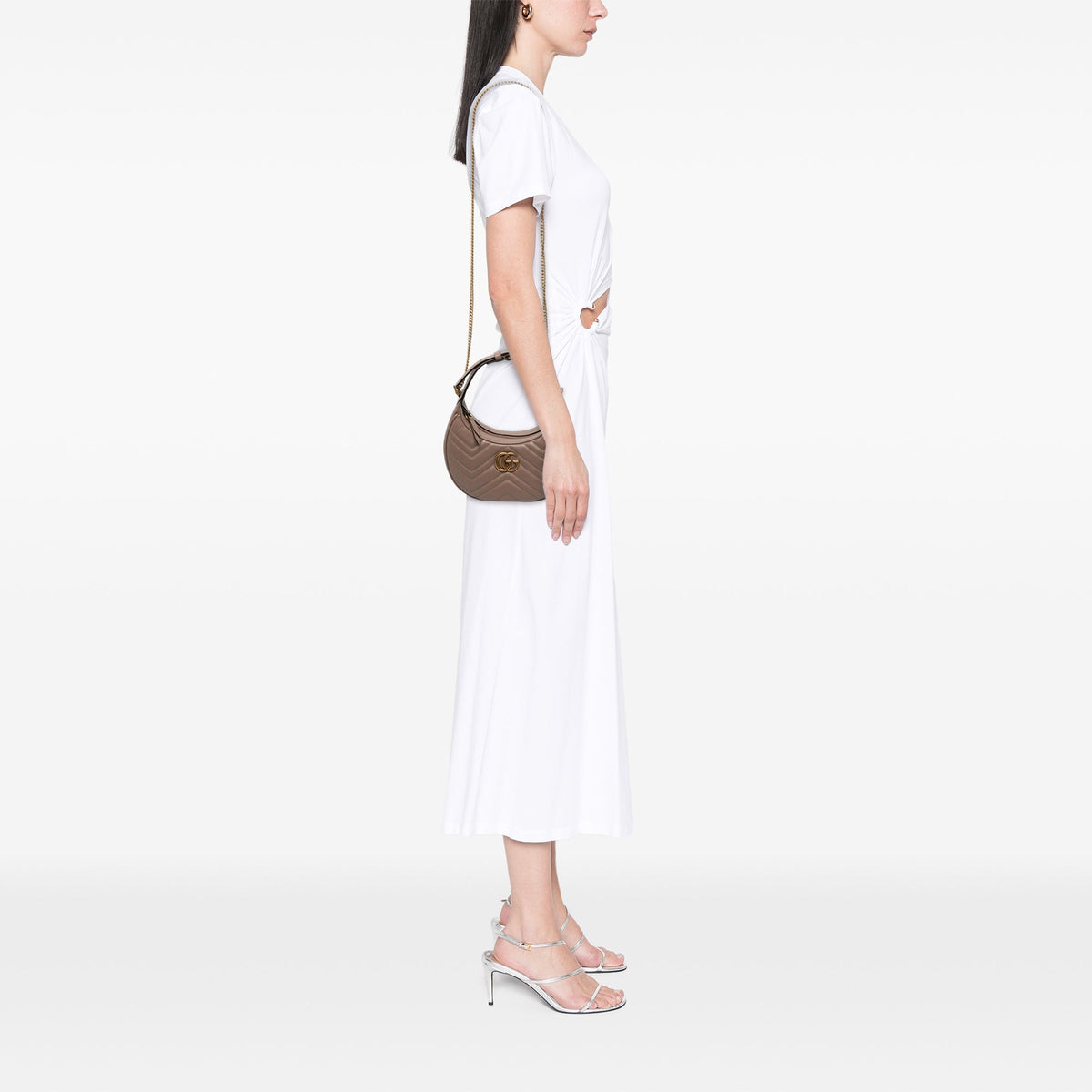 Gucci Mini GG Marmont Matelasse Calfskin Half Moon Bag — Brown